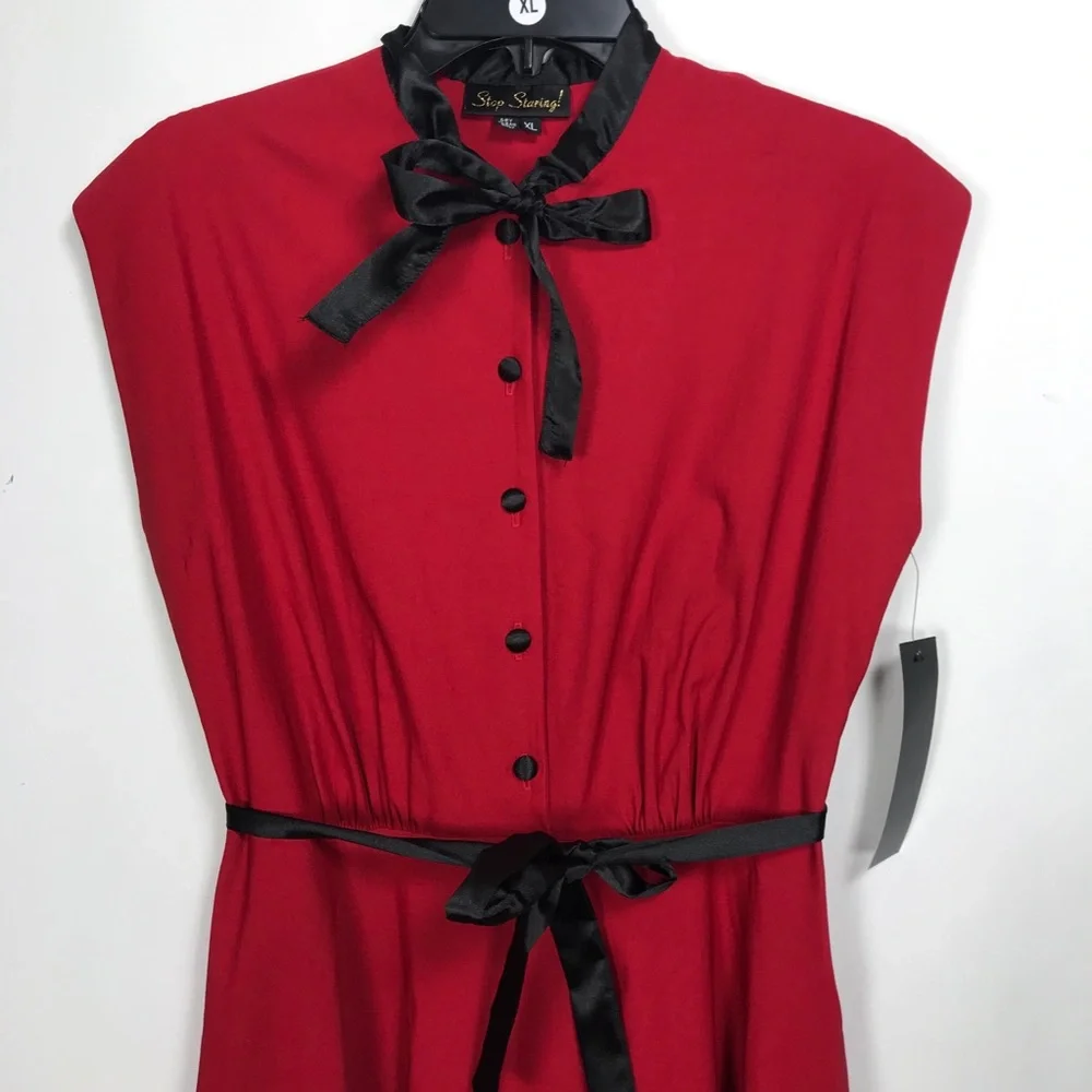 Cute Stop Staring Red Swing Dress with Tie NWT - Picture 3 of 6